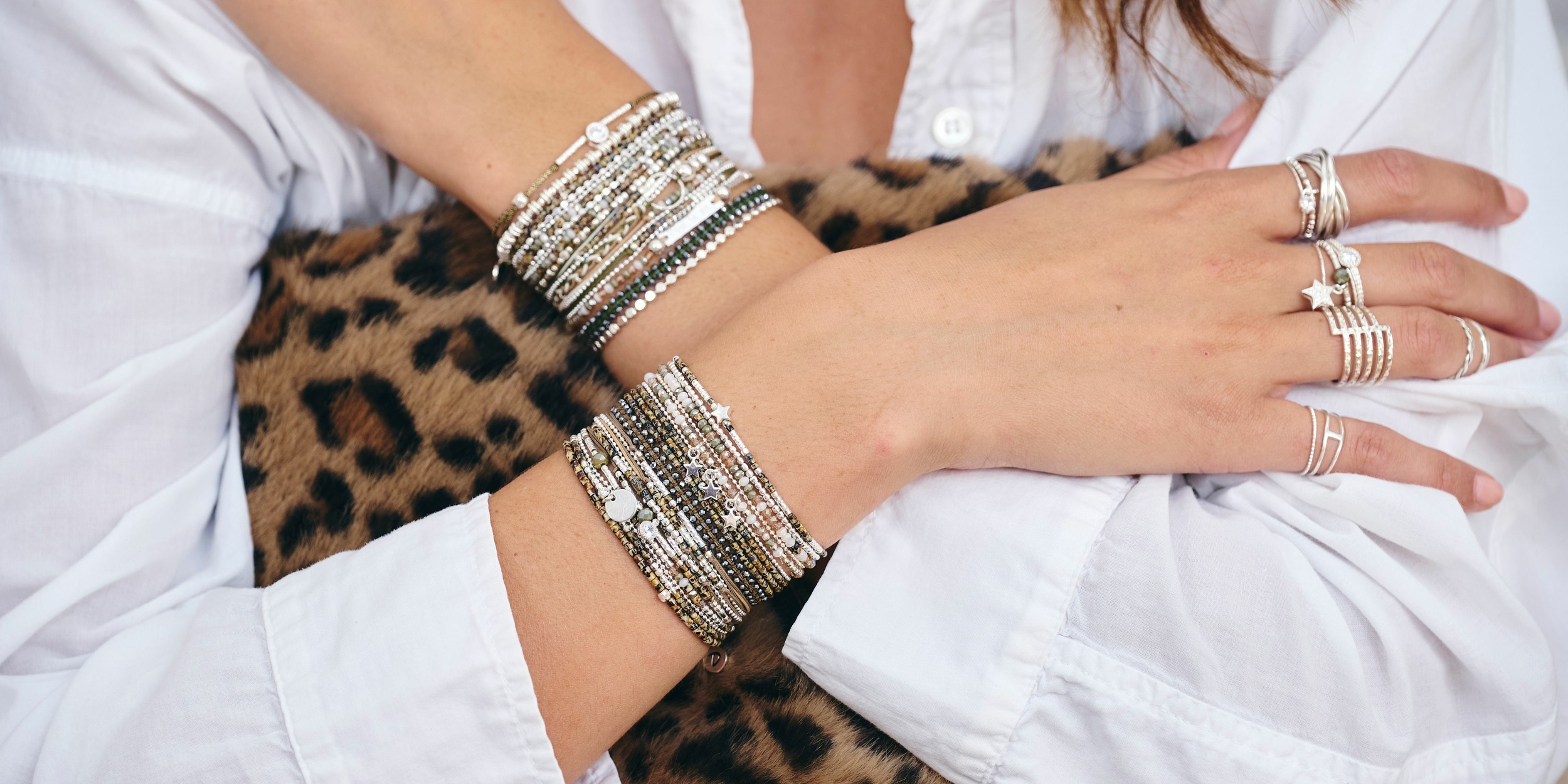 Bijoux motif Léopard, alliance du beige, noir et argent signée DORIANE BIJOUX